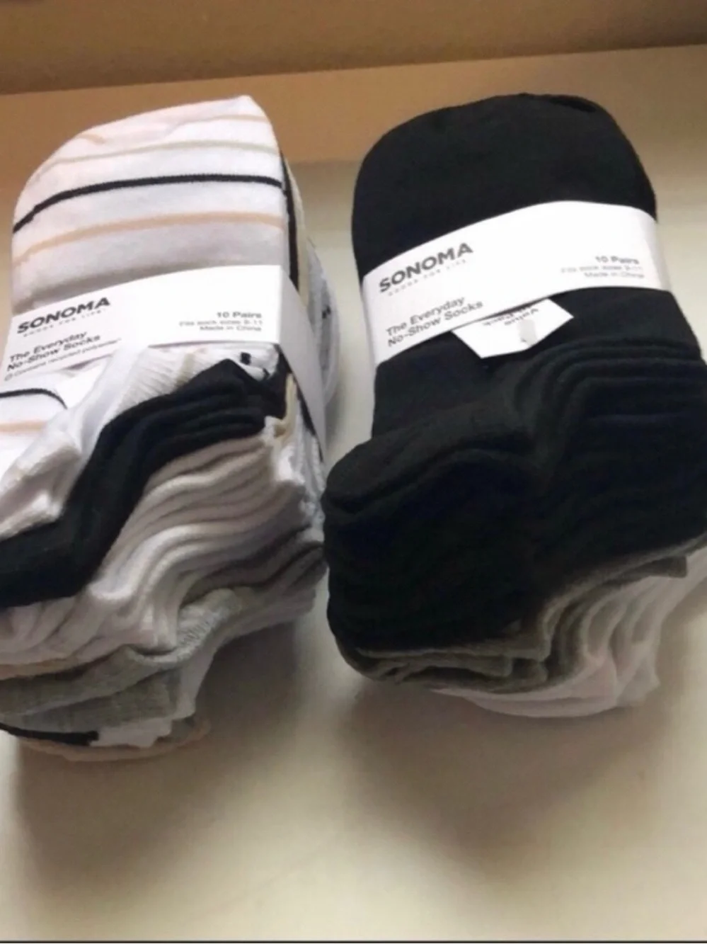 New Sonoma Socks Bundle 2 Packs Women 10 Pair Each No Show Socks;Solid & Striped
